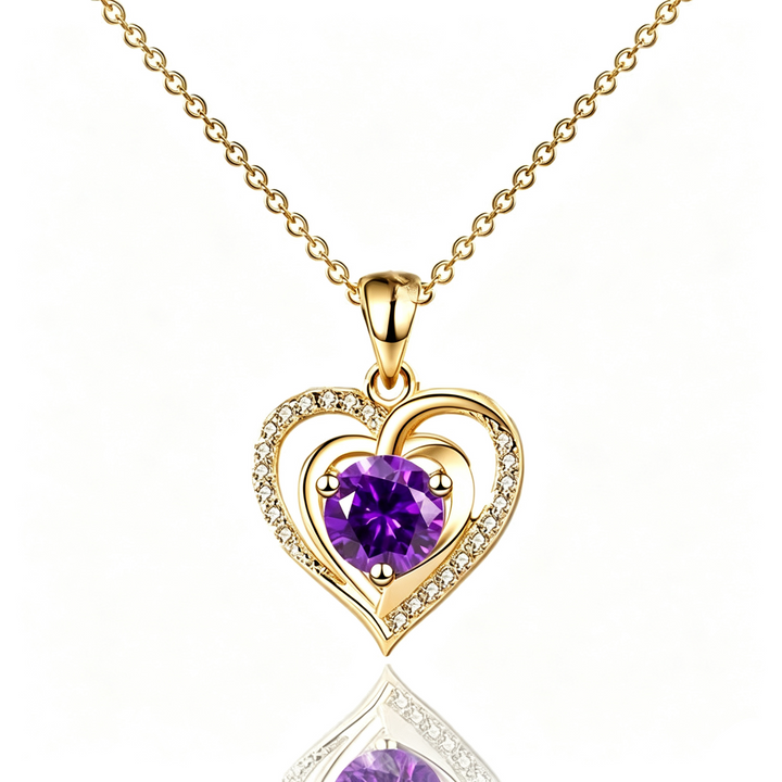 Gold Plated Purple Zircon Heart Necklace