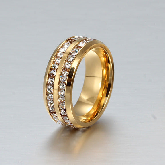 Double Row Zircon Stainless Steel Band Ring