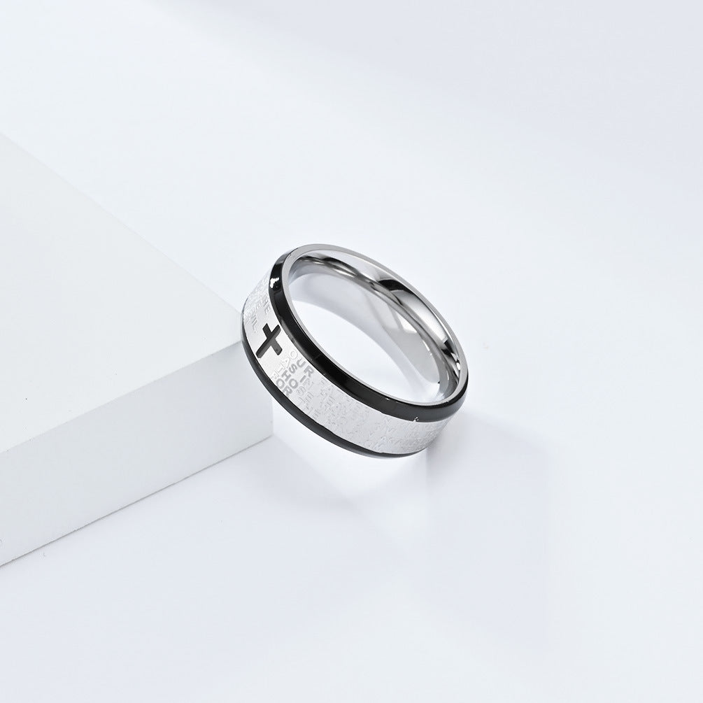 Unisex Titanium Steel Cross Prayer Text Band Ring