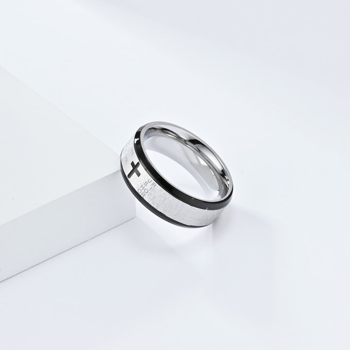 Unisex Titanium Steel Cross Prayer Text Band Ring