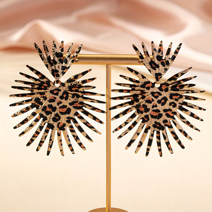 Large Leopard Starburst Earrings Party Wear