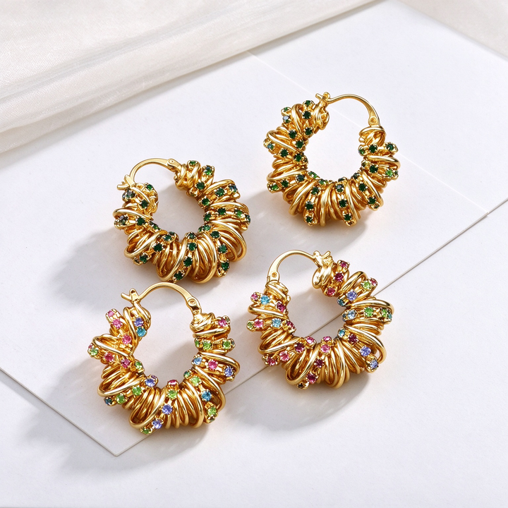 Twisted Spiral CZ Hoop Earrings