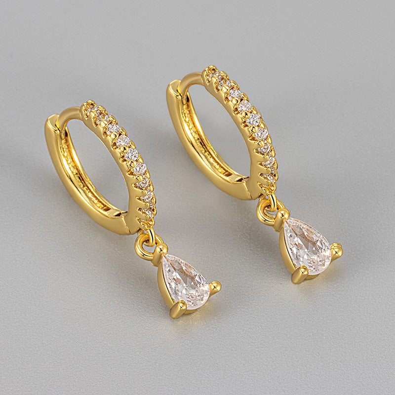 Pave Teardrop Zircon Dangle Huggie Drop Earrings
