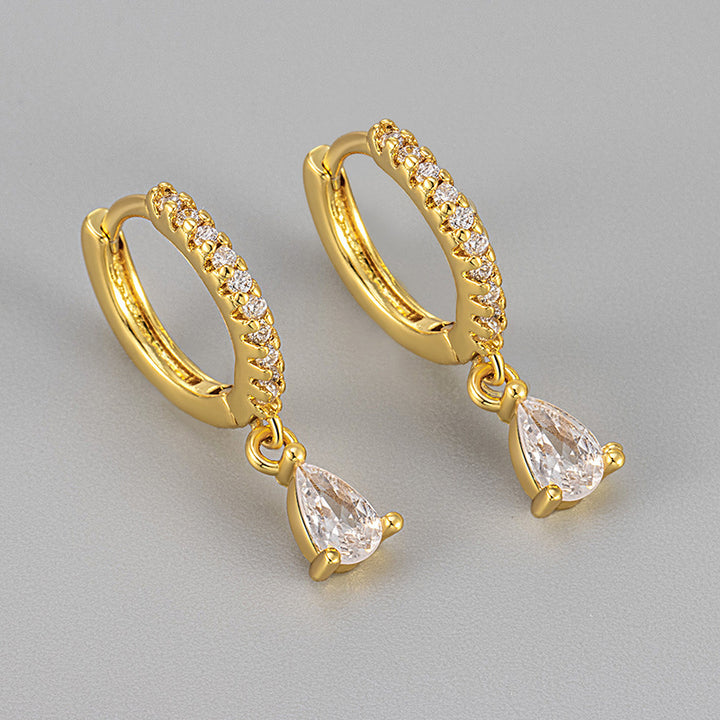 Pave Teardrop Zircon Dangle Huggie Drop Earrings