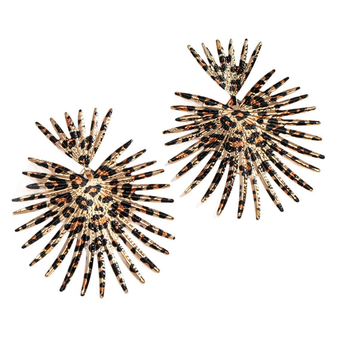 Large Leopard Starburst Earrings Party Wear