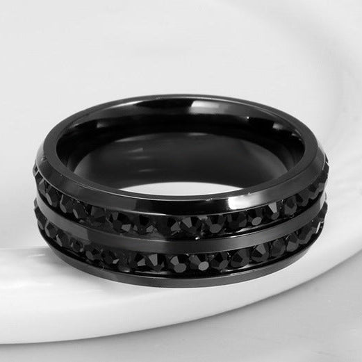 Double Row Zircon Stainless Steel Band Ring