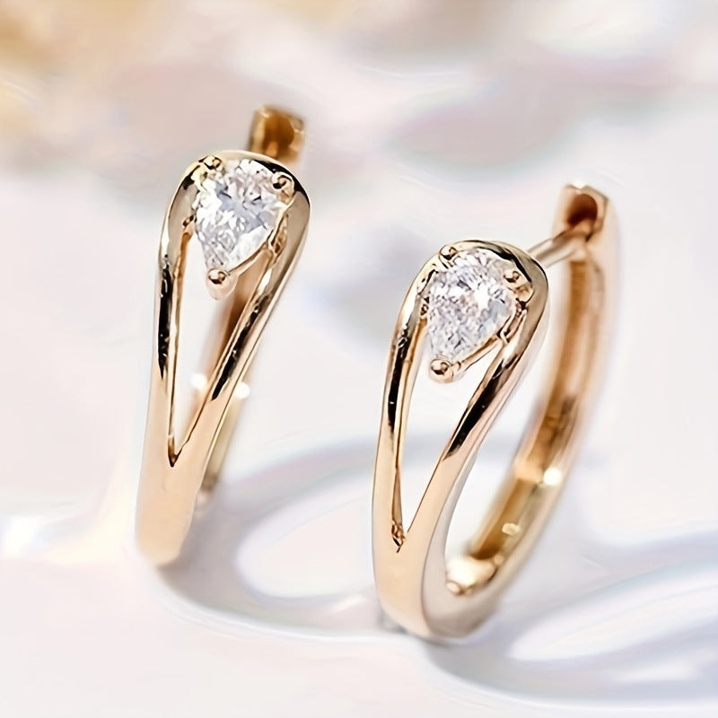 Teardrop Zircon Twisted Huggie Hoop Earrings
