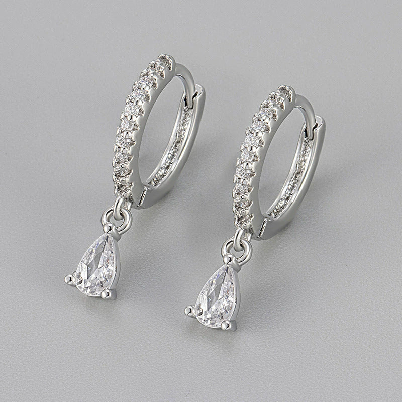 Pave Teardrop Zircon Dangle Huggie Drop Earrings