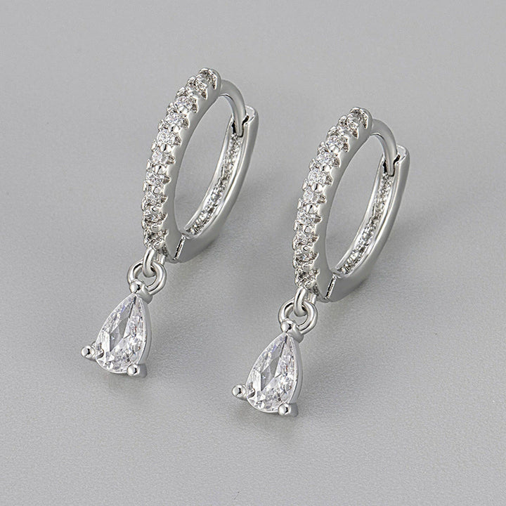 Pave Teardrop Zircon Dangle Huggie Drop Earrings
