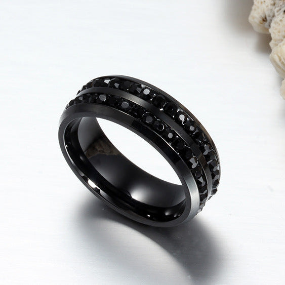 Double Row Zircon Stainless Steel Band Ring