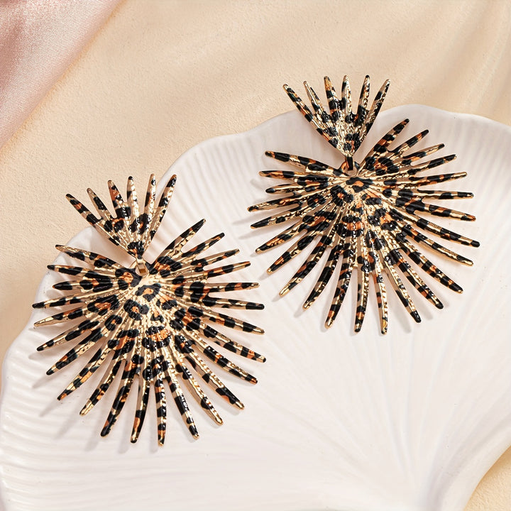 Large Leopard Starburst Earrings Party Wear