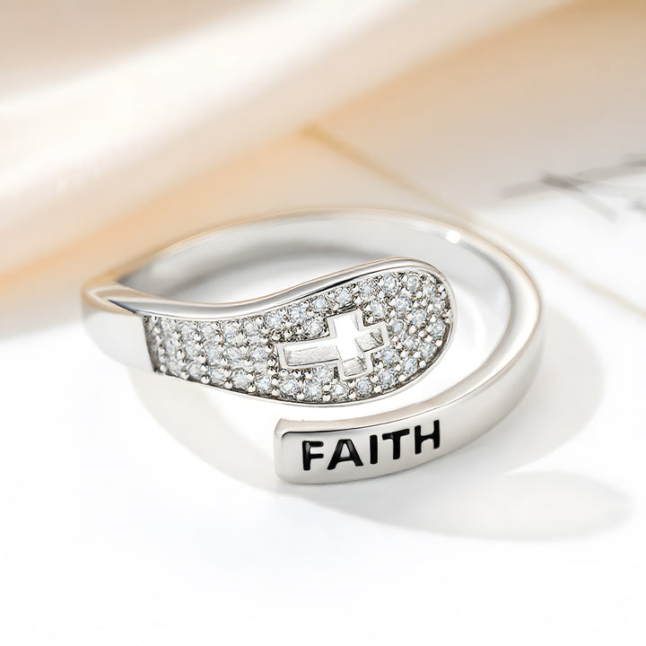 Faith Cross Zircon Adjustable Ring For All