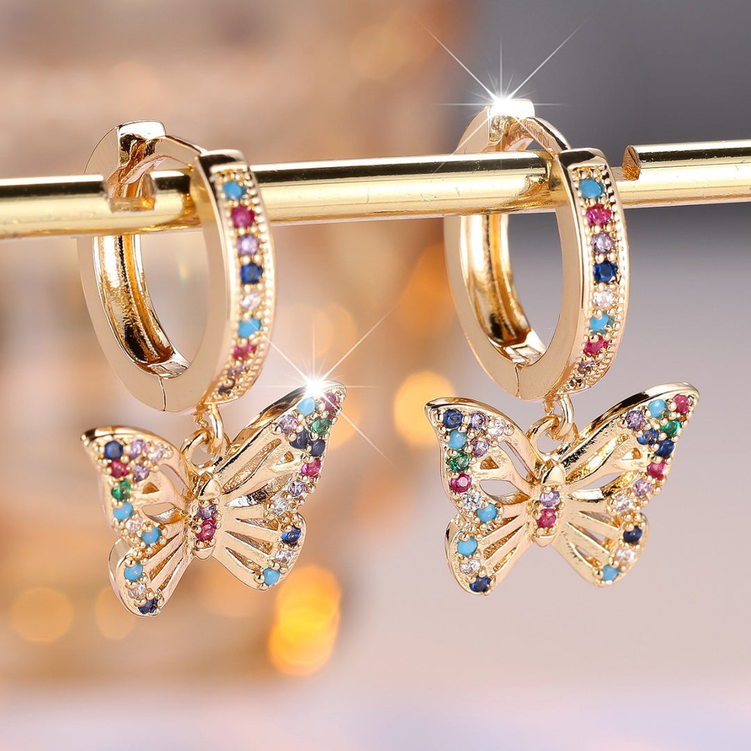 Colorful Zircon Butterfly Hoop Earrings