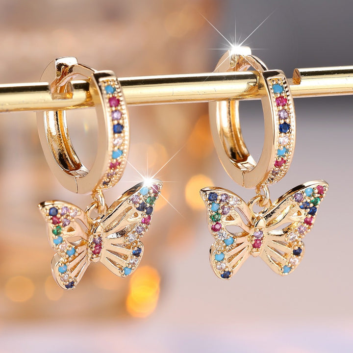 Colorful Zircon Butterfly Hoop Earrings