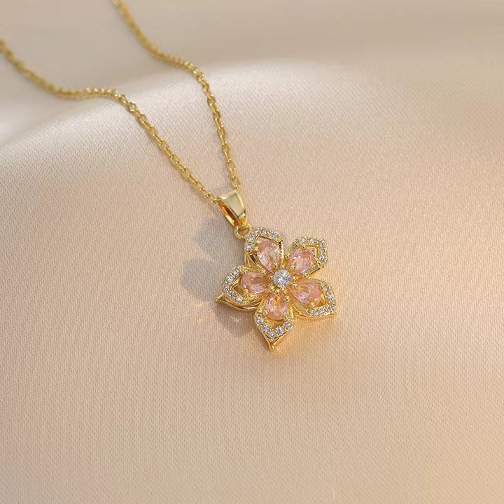 Blooming Zircon Rotation Flower Necklace