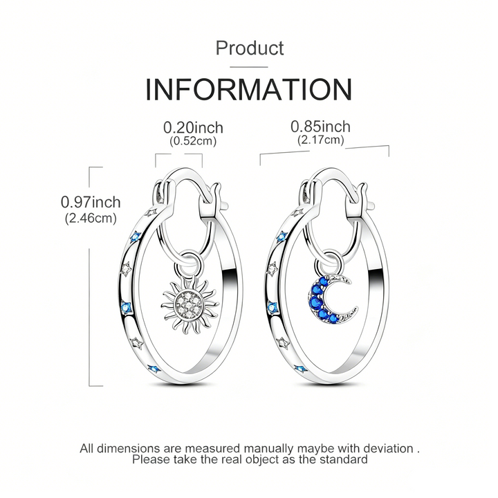 Sun Moon Zircon Pendant Hoop Earrings