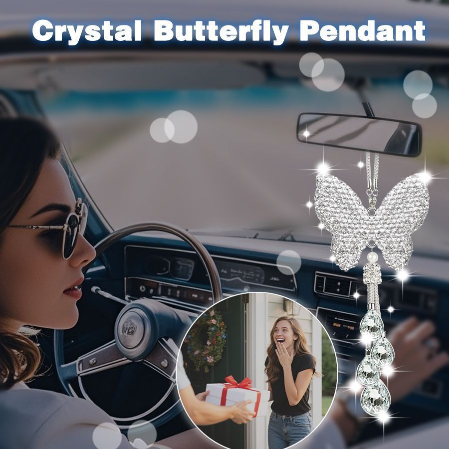 Zircon Butterfly Car Rearview Mirror Hanging Ornament
