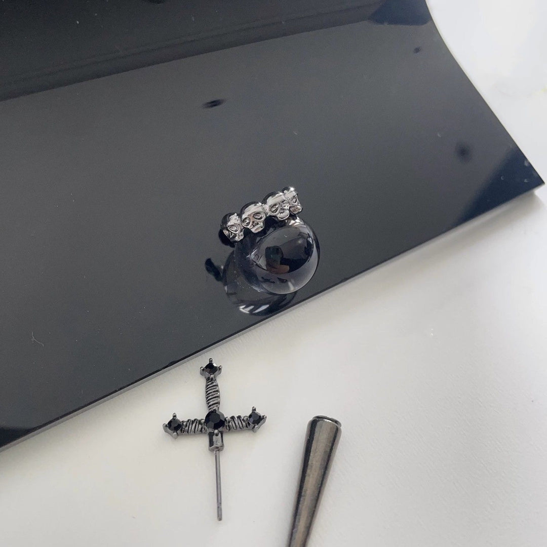Dagger Cross Zircon Ear Studs