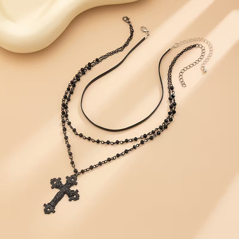 Gothic Cross Layered Necklace Daily Party Outfit