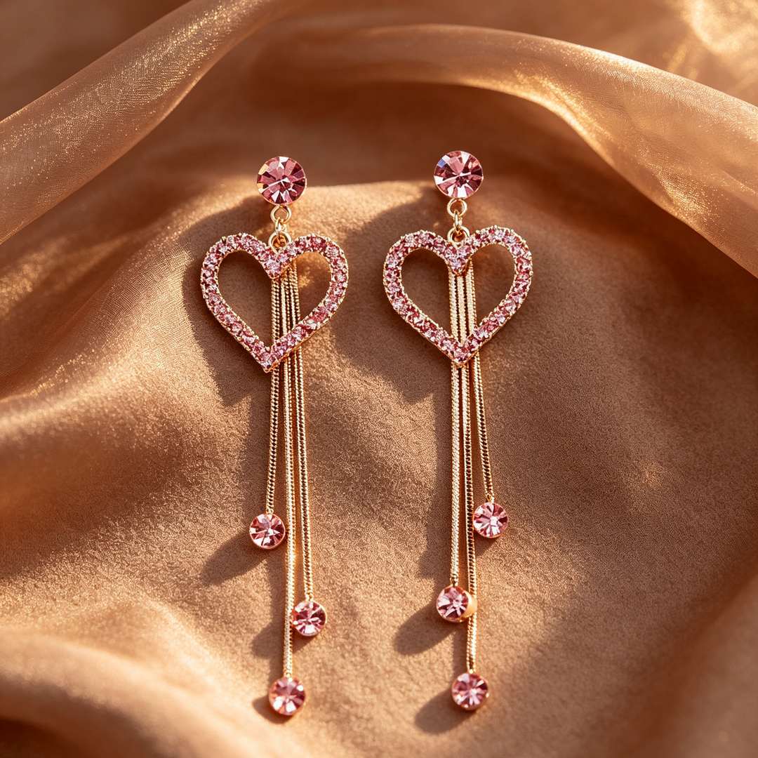 Romantic Heart Long Dangle Earrings