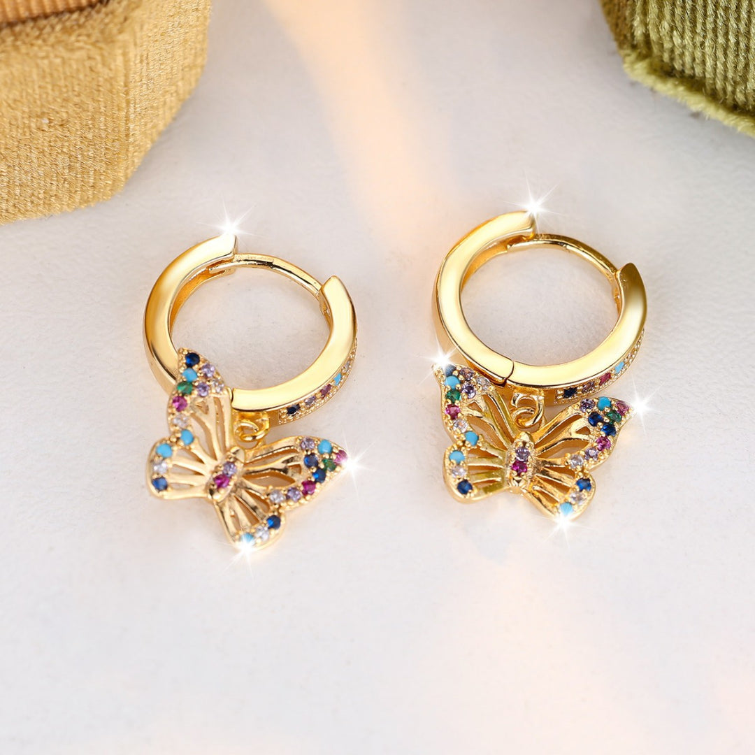 Colorful Zircon Butterfly Hoop Earrings