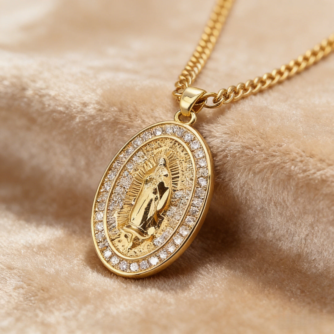 Guadalupe CZ Pendant Cuban Chain Necklace