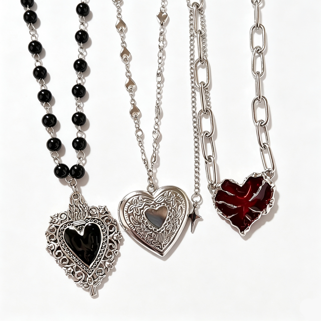 Gothic Heart Pendant Necklace Set
