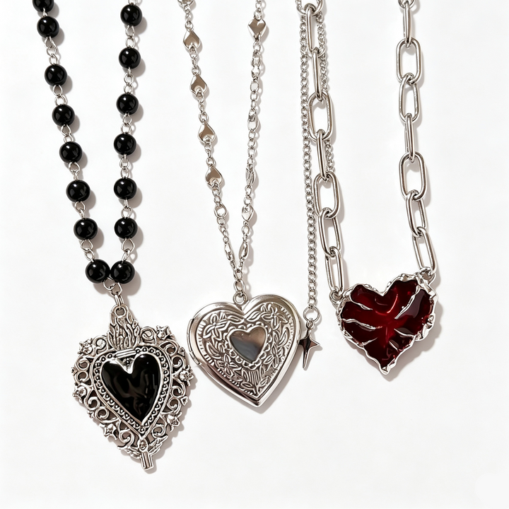 Gothic Heart Pendant Necklace Set