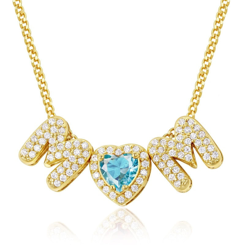 Birthstone MOM Heart Necklace