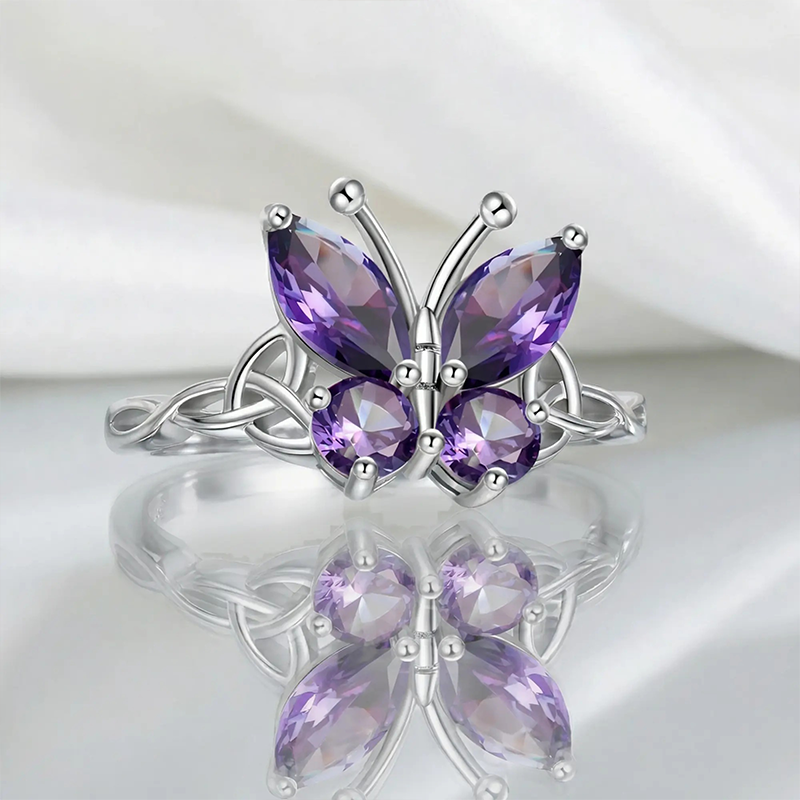 Women Hollow Butterfly Purple Zircon Ring