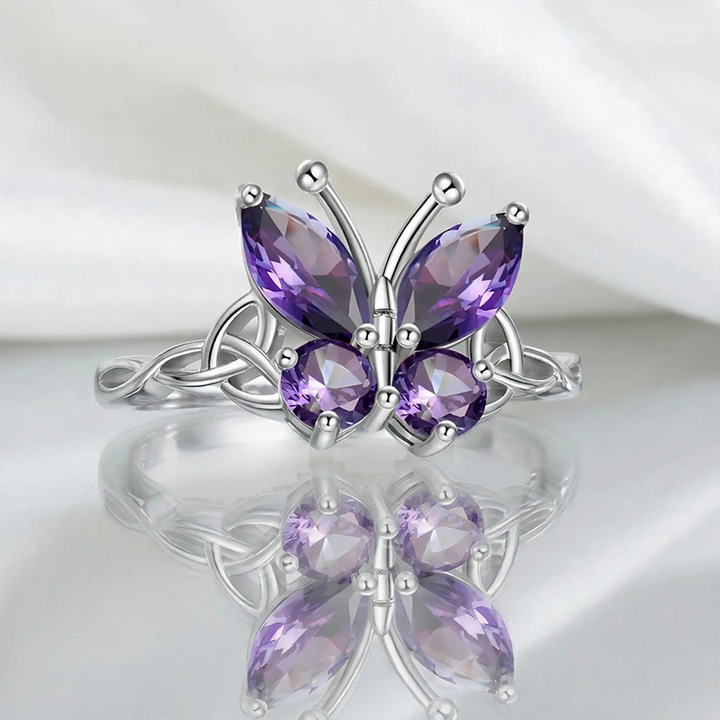 Women Hollow Butterfly Purple Zircon Ring