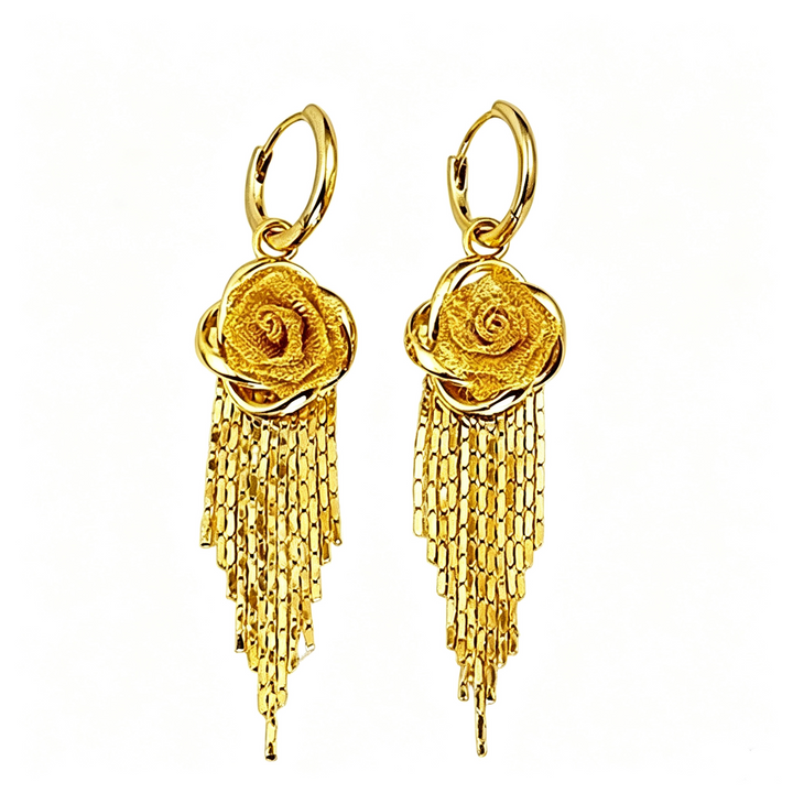 Rose Tassel Huggie Drop Earrings