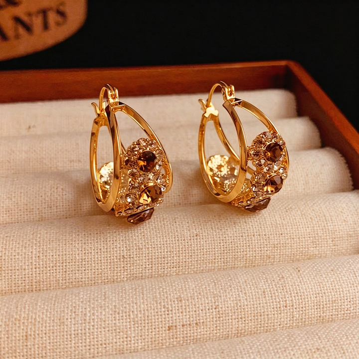Delicate Mocha Zircon Cutout Huggie Earrings