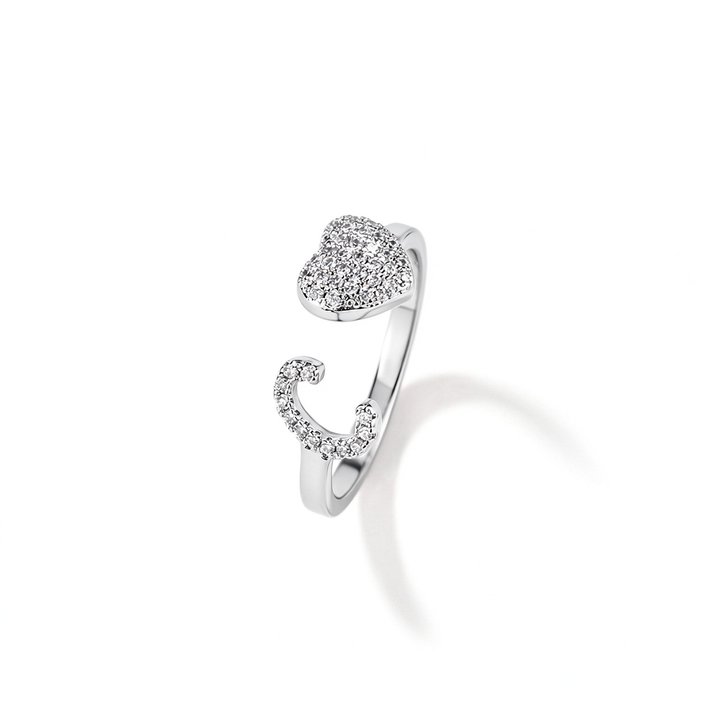Initial Letter Heart Zircon Adjustable Open Ring