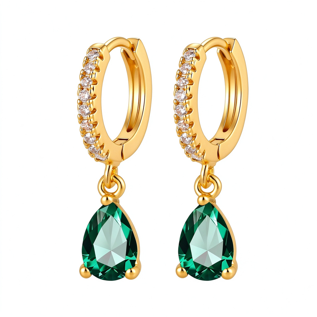 Colorful Birthstone Teardrop Hoop Earrings
