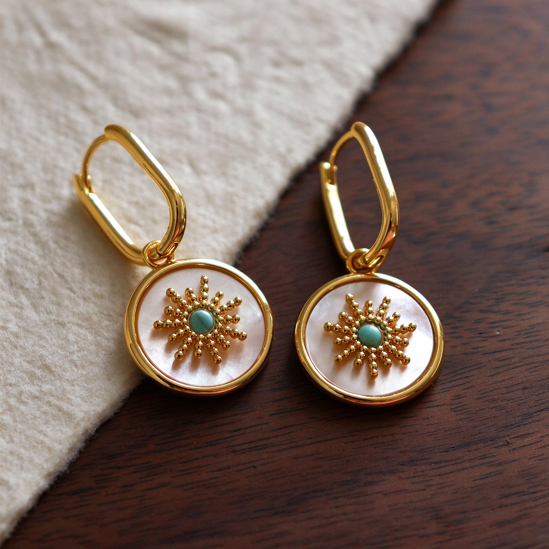 Sunburst Mother of Pearl Drop Earrings