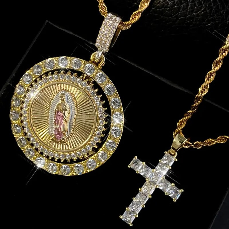 Virgin Mary Pendant Cross Necklace