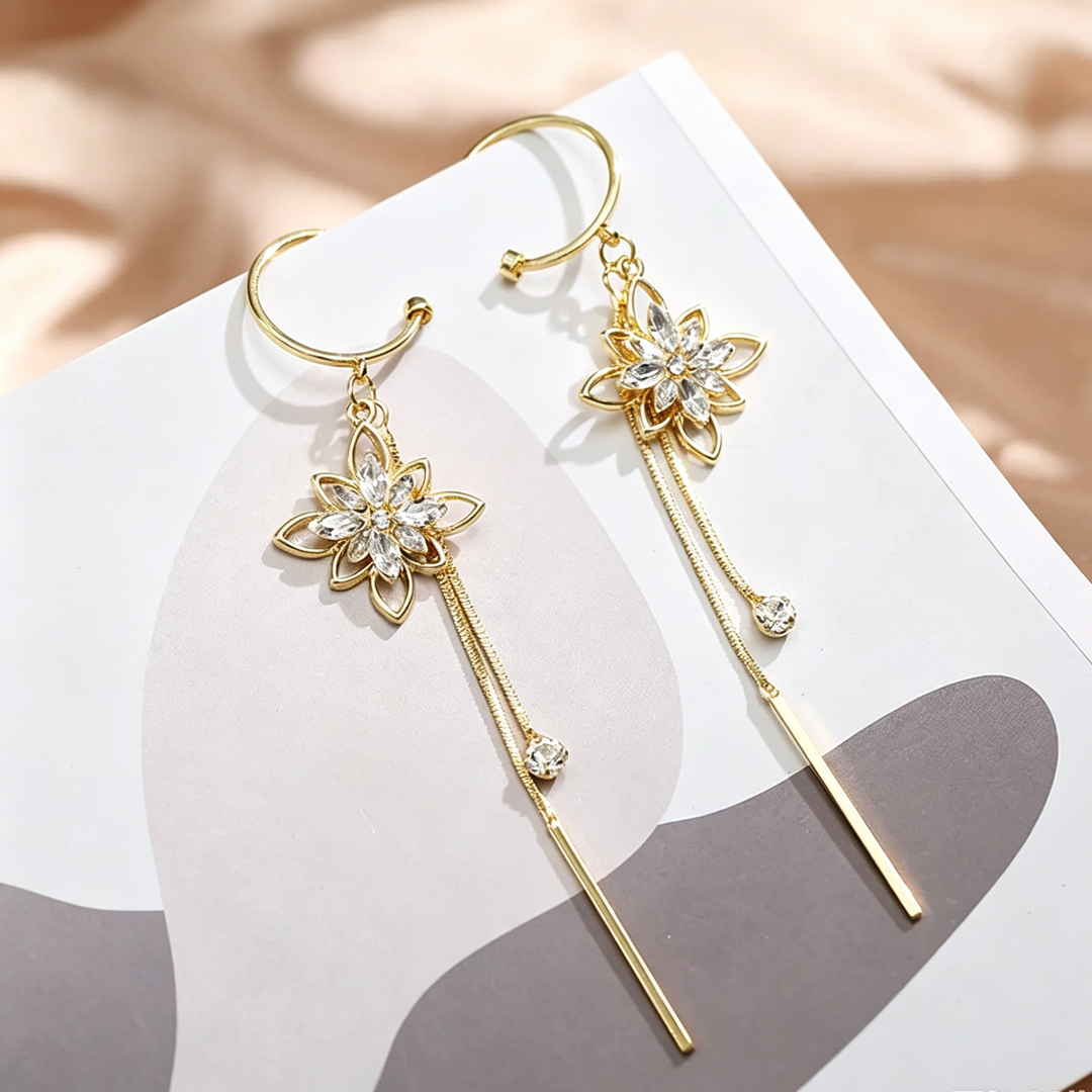 Floral Tassel Hoop Drop Earrings Daily Date Wear