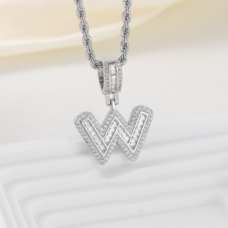 Zircon Letter Pendant Twisted Rope Necklace