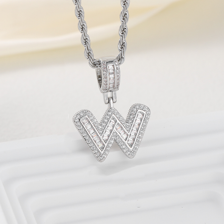Zircon Letter Pendant Twisted Rope Necklace