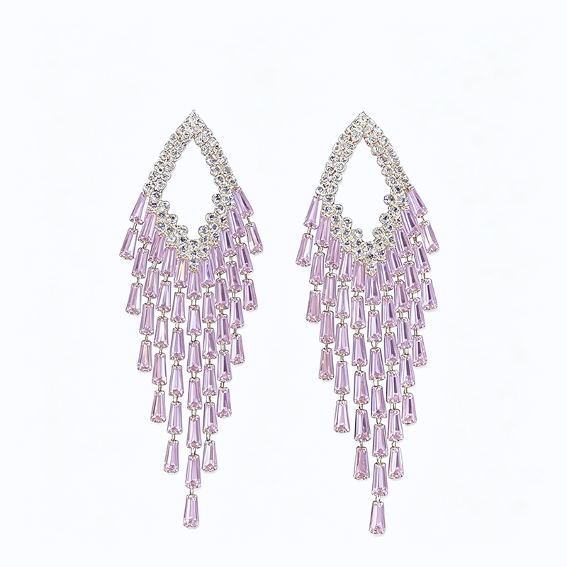 Rhombus Zircon Sparkle Tassel Earrings
