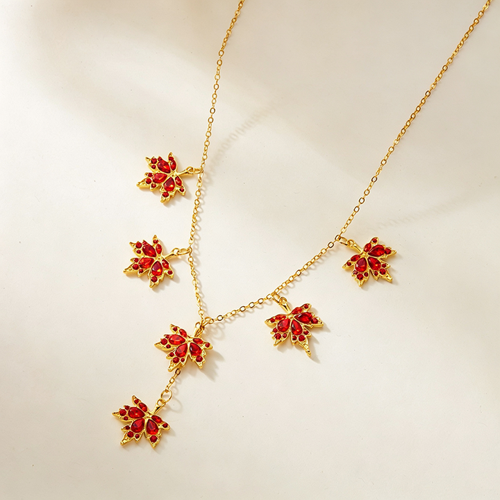 Red Maple Leaf Jewelry Set for Fall