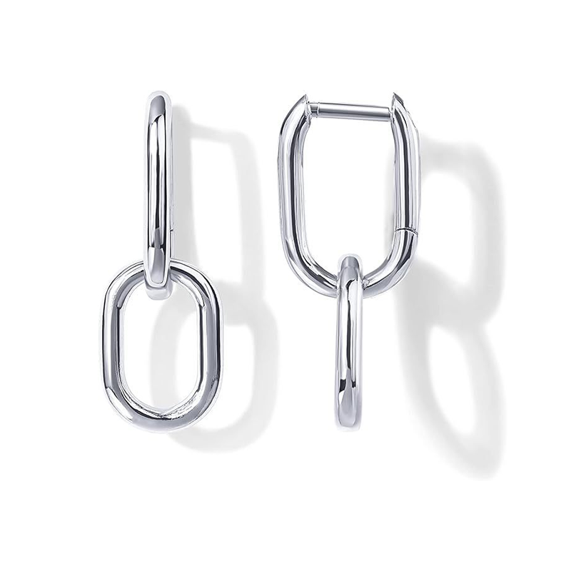 Oval Link Dangle Hoop Earrings