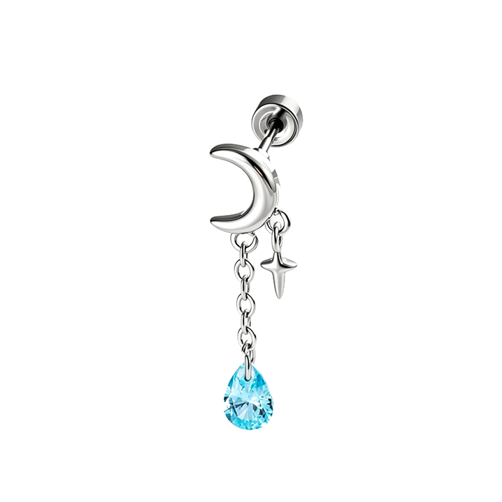 Moon Star Dangle Teardrop Gem Helix Cartilage Piercing Stud