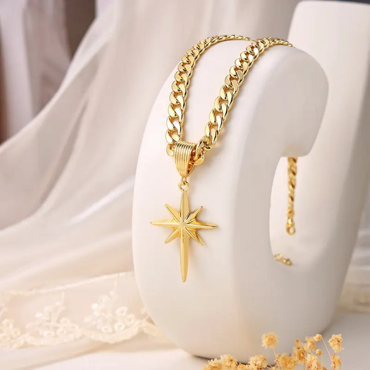 North Star Pendant Cuban Chain Necklace