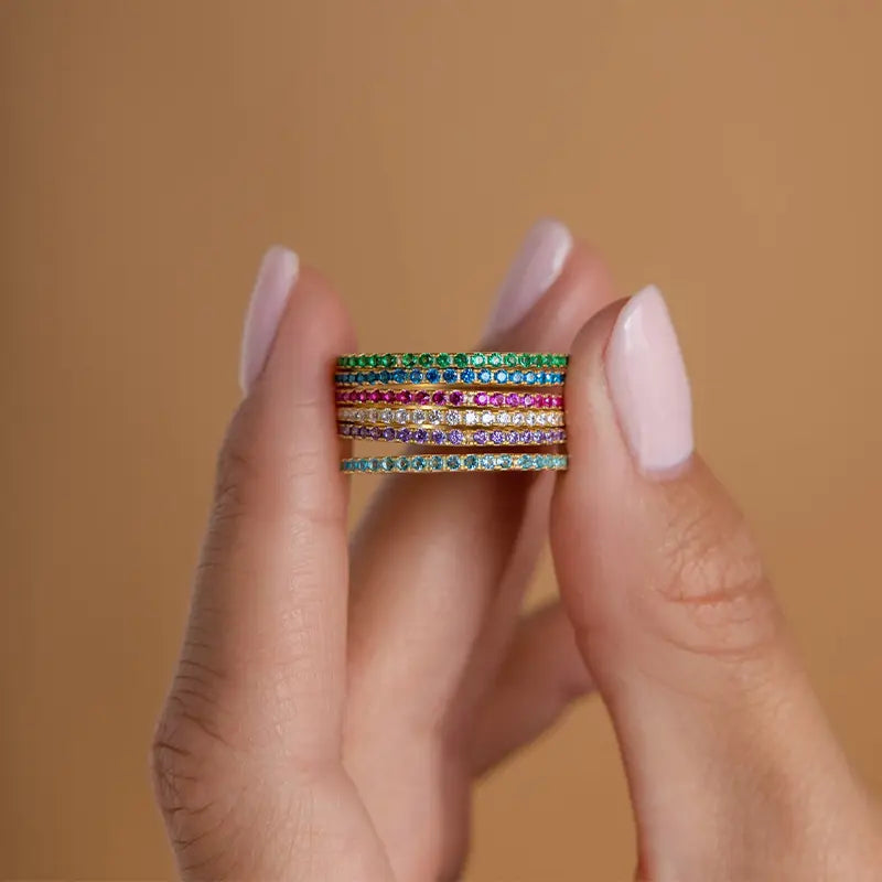 12 Month Birthstone Zircon Stackable Thin Band Ring