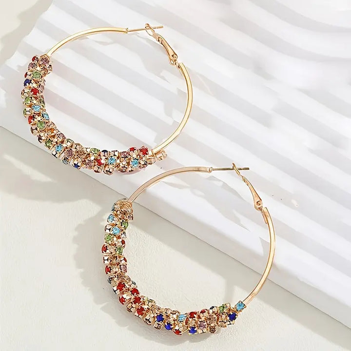 Sparkly Multi Color Gem Big Hoop Earrings