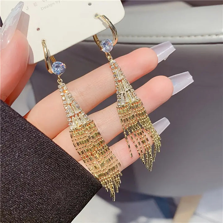 Evening Long Tassel Dangle Earrings