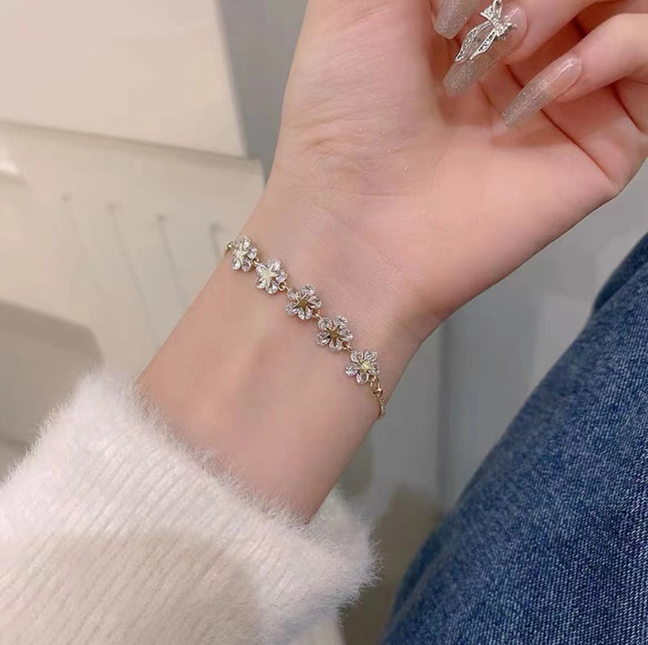 Five Flower Zircon Adjustable Slide Bracelet