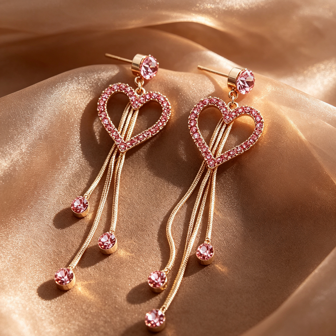Romantic Heart Long Dangle Earrings
